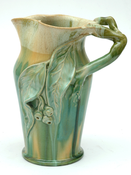 Appraisal: REMUED Victoria circa Earthenware branch handled vase with applied gum