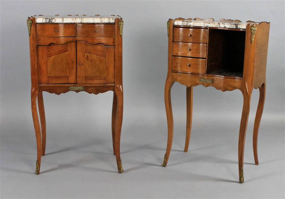 Appraisal: PAIR OF LOUIS XV STYLE WHITE MARBLE TOP NIGHT STANDS