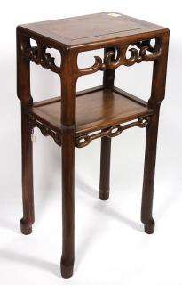 Appraisal: Chinese Tiered Wood Stand Chinese tiered side table topped with