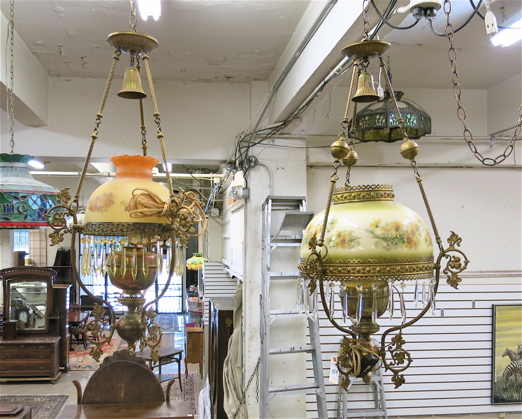 Appraisal: TWO VICTORIAN STYLE KEROSENE LIGHT FIXTURES of similar design in