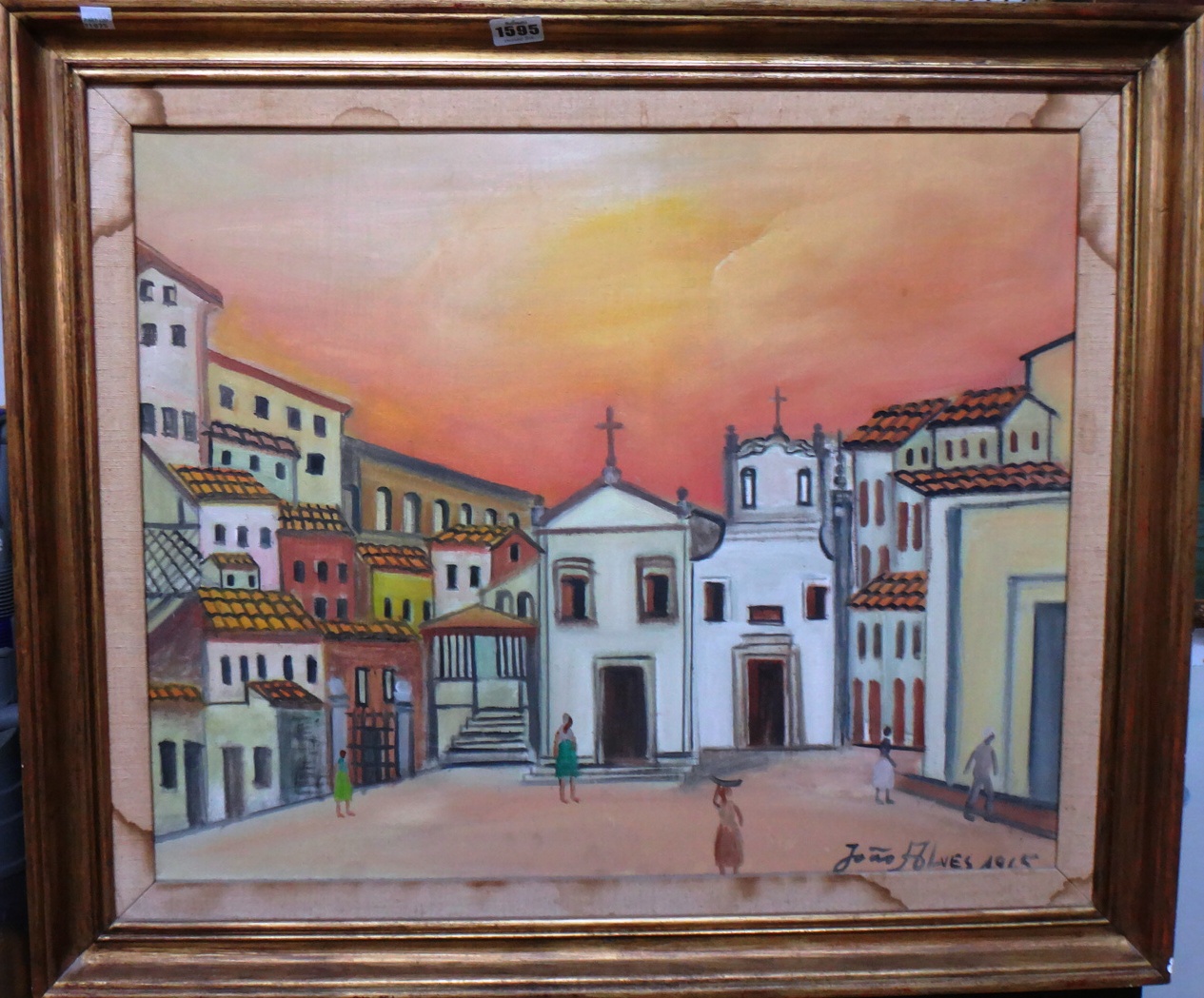 Appraisal: Joao Alves - Brazilian village oil on canvas signed and