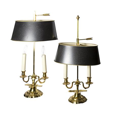 Appraisal: Pair of Georgian Style Brass Bouillotte Lamps Estimate -