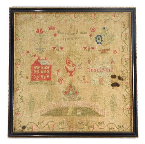 Appraisal: A Victorian pictorial sampler by Mary Ann Ridell dated cm