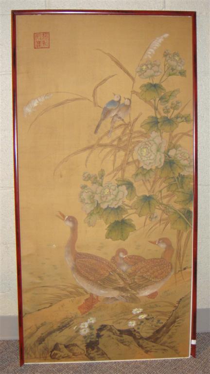 Appraisal: ASIAN PAINTING ON SILK DEPICTING DUCKS x in Framed Provenance