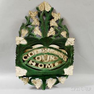 Appraisal: God Bless Our Home Wall Rack th century floral-carved and