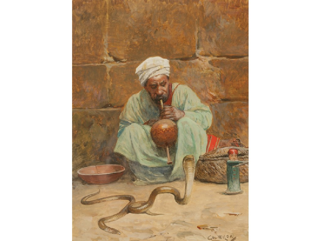 Appraisal: CHARLES WILDA The Snake Charmer signed watercolour x See illustration