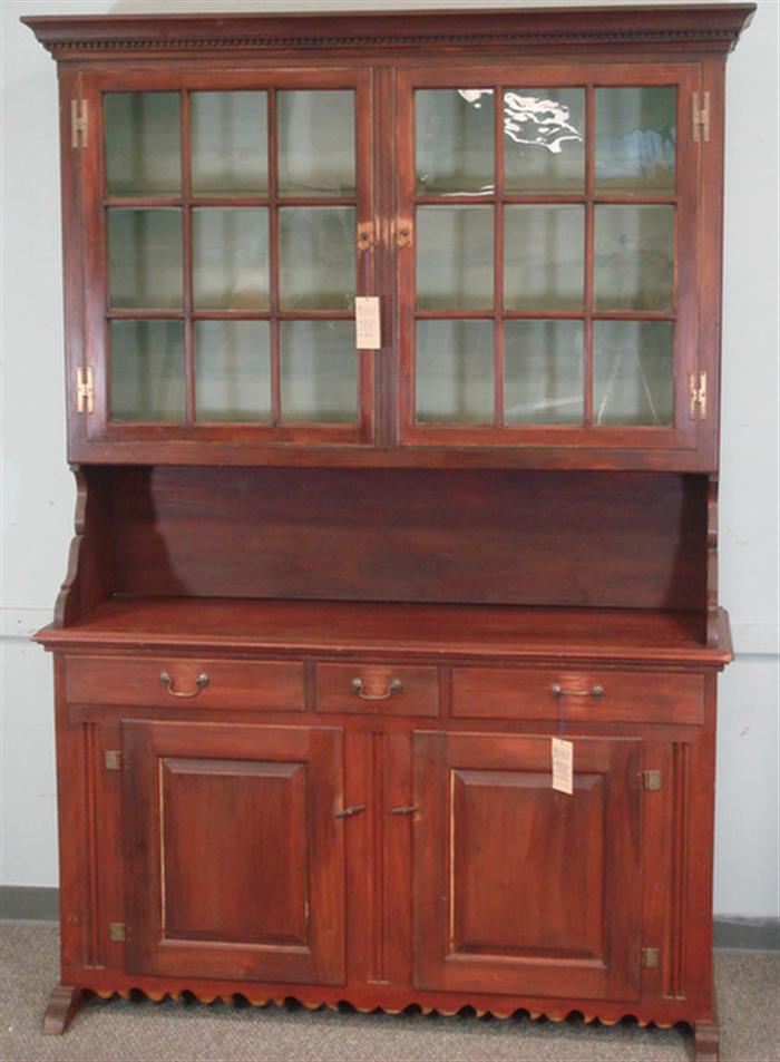 Appraisal: pc Dutch cupboard -pane glazed doors base with drawers over