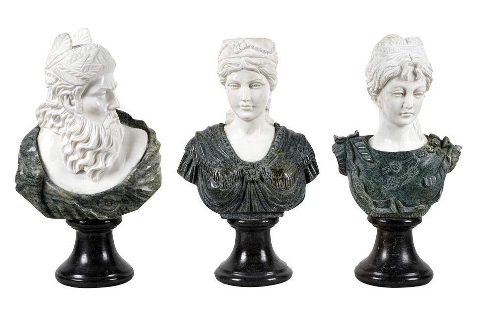 Appraisal: THREE ITALIAN MARBLE BUSTSthe tallest inches high Condition