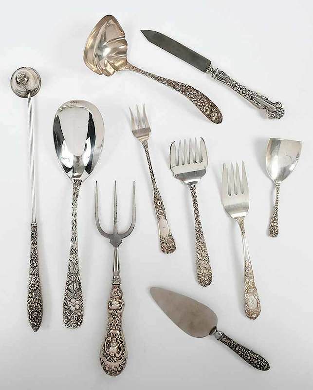 Appraisal: Repousse Sterling Flatware American th century including Jenkins Jenkins sardine