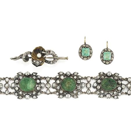 Appraisal: Group of Antique Emerald and Diamond Jewelry Estimate -