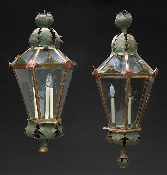 Appraisal: A pair of Baroque style t le hanging lanterns th