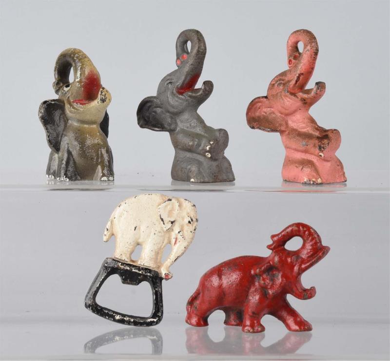 Appraisal: Cast Iron Assorted Elephant Figural Bottle Openers Condition Very Good