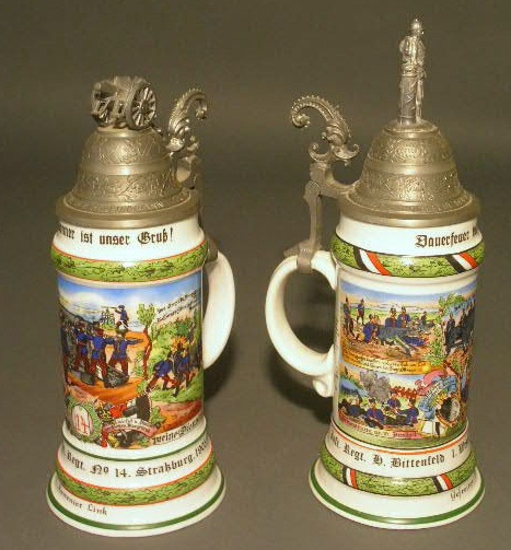 Appraisal: Two German regimental beer steins with lithopane bottoms h each