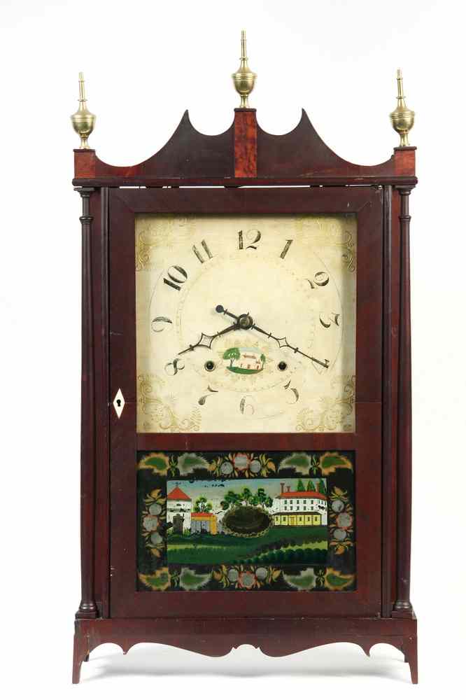 Appraisal: EARLY CONNECTICUT BRACKET CLOCK - Wooden Works Pillar Scroll Bracket