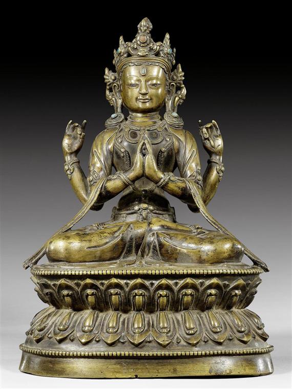 Appraisal: A HARMONIOUS BRONZE FIGURE OF SHADAKSHARI AVALOKITESHVARA Tibet Ladakh th