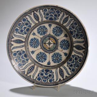 Appraisal: Large Beige and Blue Plate Large Beige and Blue Plate