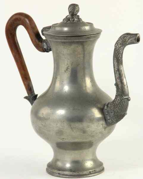 Appraisal: French Pewter Coffee Potcirca swan head spout gourd and leaf