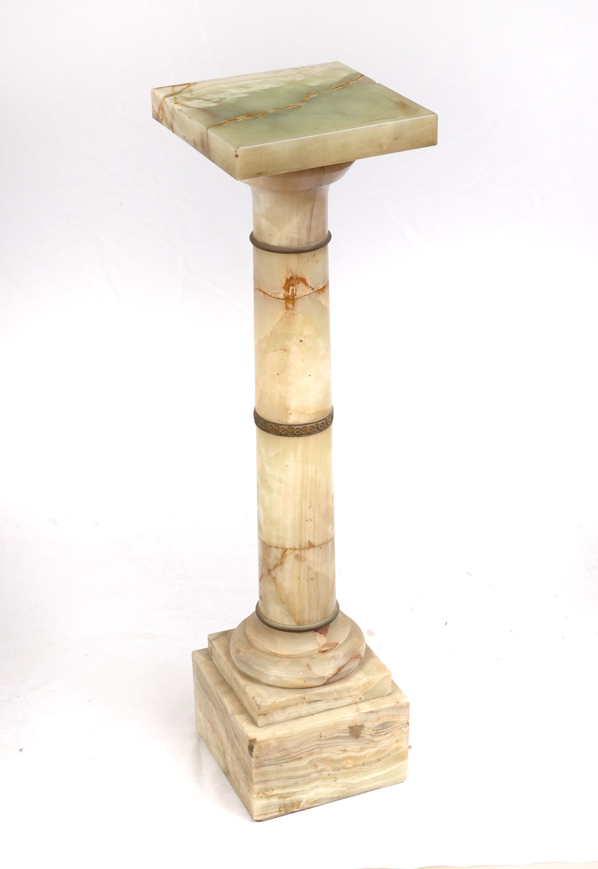 Appraisal: METAL MOUNTED AGATE PEDESTAL Having metal bands one with a