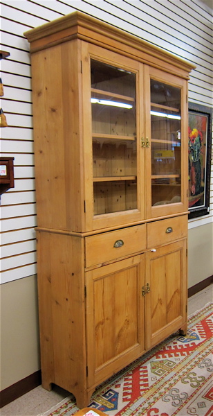 Appraisal: IRISH PINE HUTCH top section a display cabinet with three