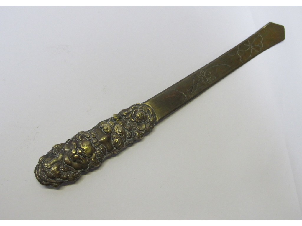 Appraisal: A Japanese Meiji period bronzed letter knife page turner the