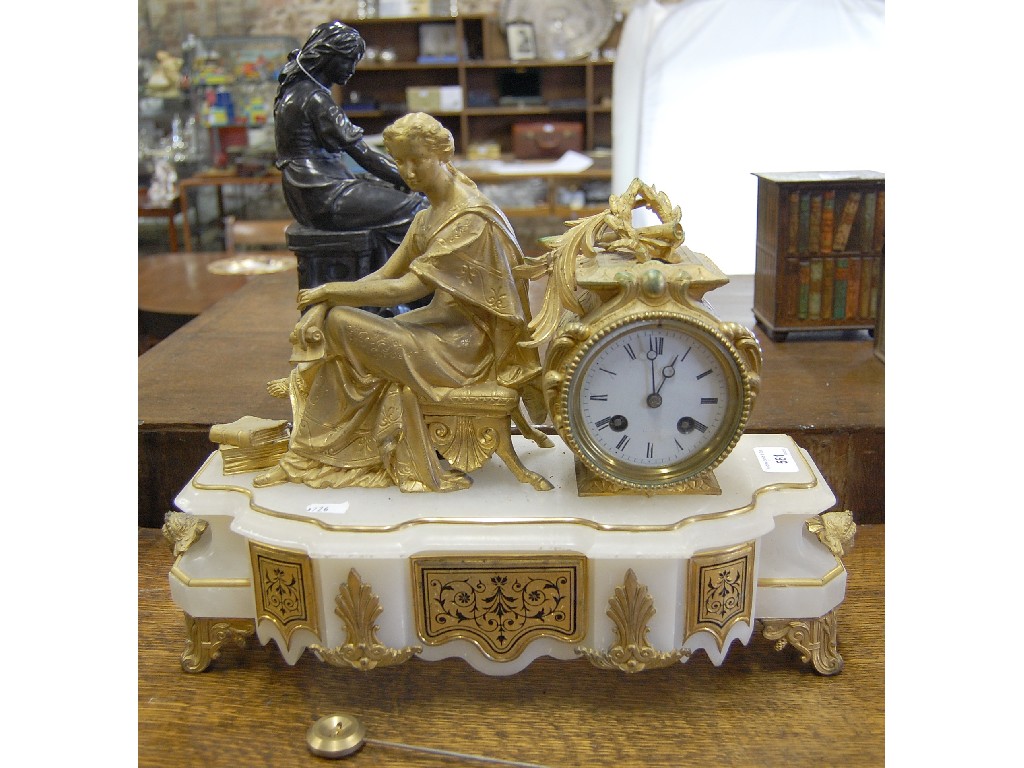 Appraisal: An Edwardian alabaster and gilt metal figural mantel clock