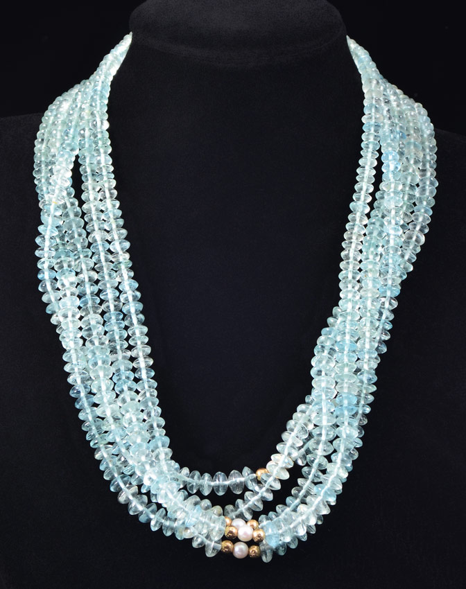 Appraisal: CTW AQUAMARINE BEAD TORSADE NECKLACE Five strands of rondelle shaped