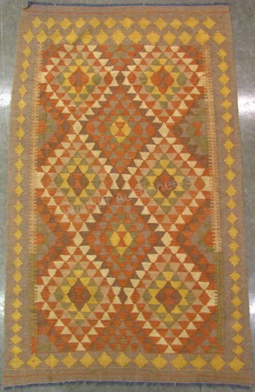 Appraisal: Handmade Oriental Area Rug Kilim design taupe field with brown