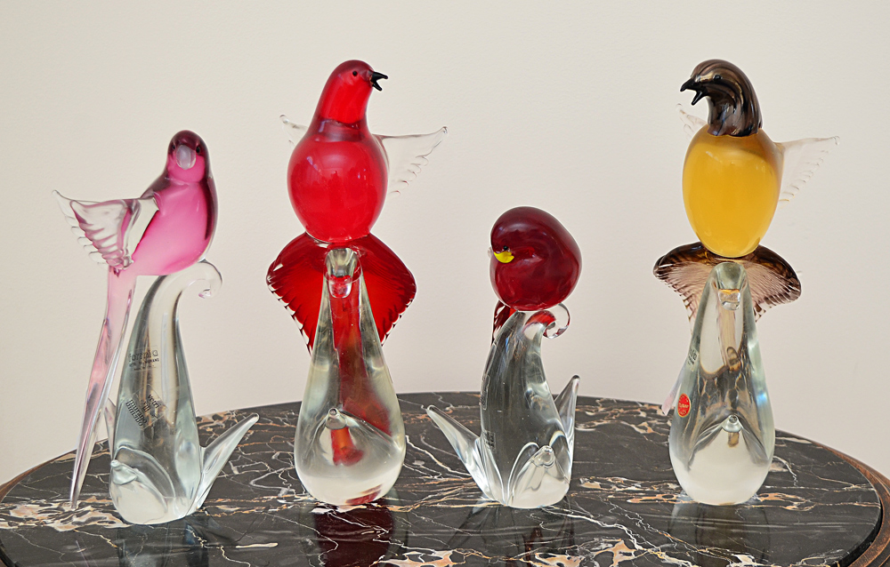 Appraisal: FORMIA MURANO ART GLASS BIRD FIGURES assorted bird figures all