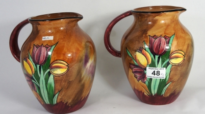 Appraisal: Pair H K Pottery Jugs decorated with Tulips height cm