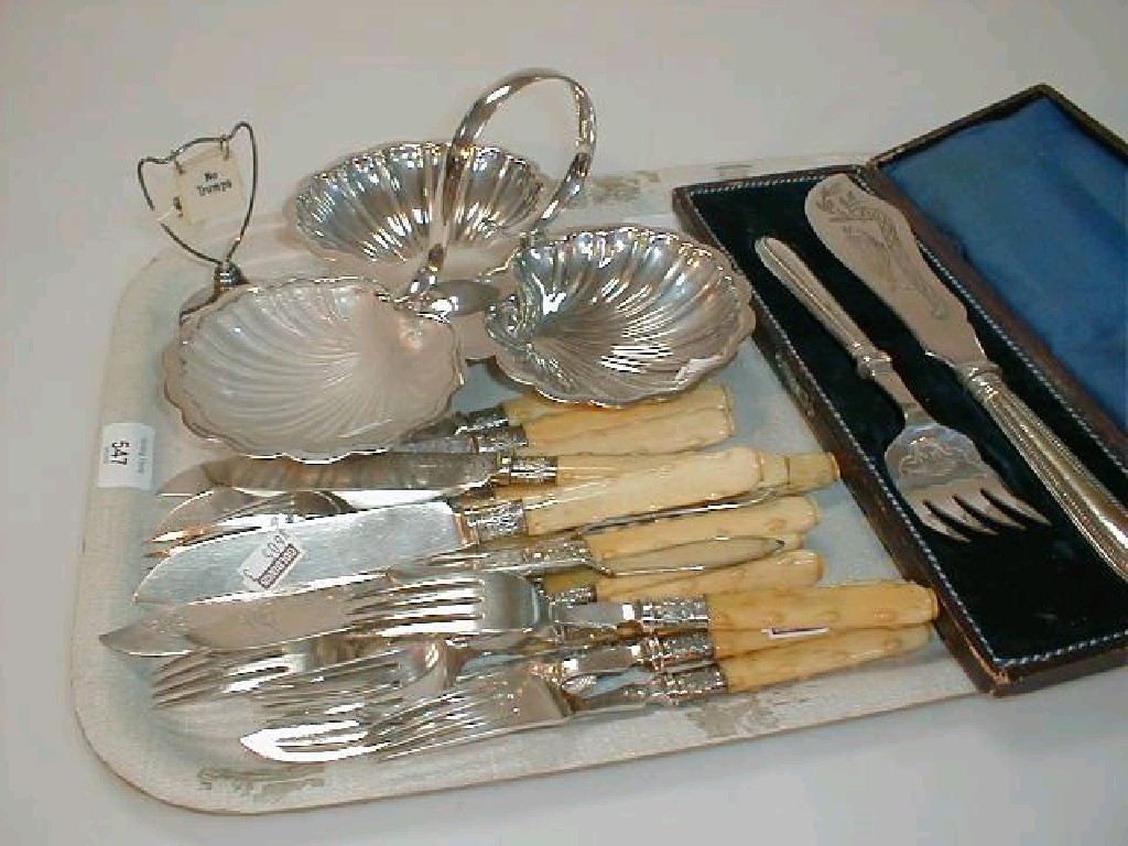 Appraisal: Plated ware including cased fish servers set of bone handled