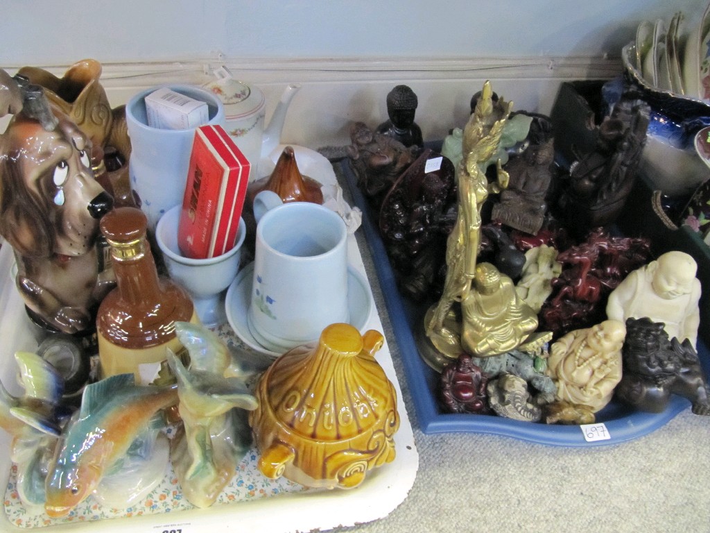 Appraisal: Lot comprising two trays of assorted ceramics and oriental figures