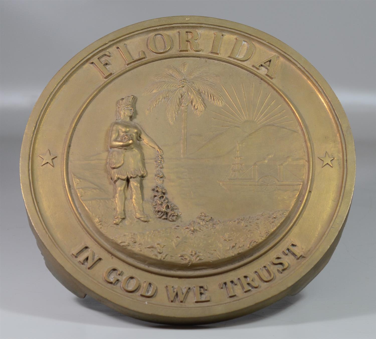 Appraisal: Cast bronze Florida State seal diameter In God We Trust