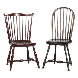 Appraisal: Two Painted Compass-Seat Windsor Side Chairs th Century comprising a