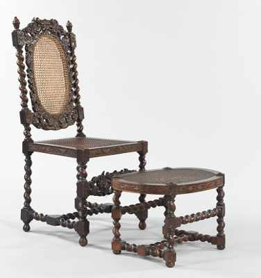 Appraisal: Jacobean Style Chair and Bench Carved wood chair and bench