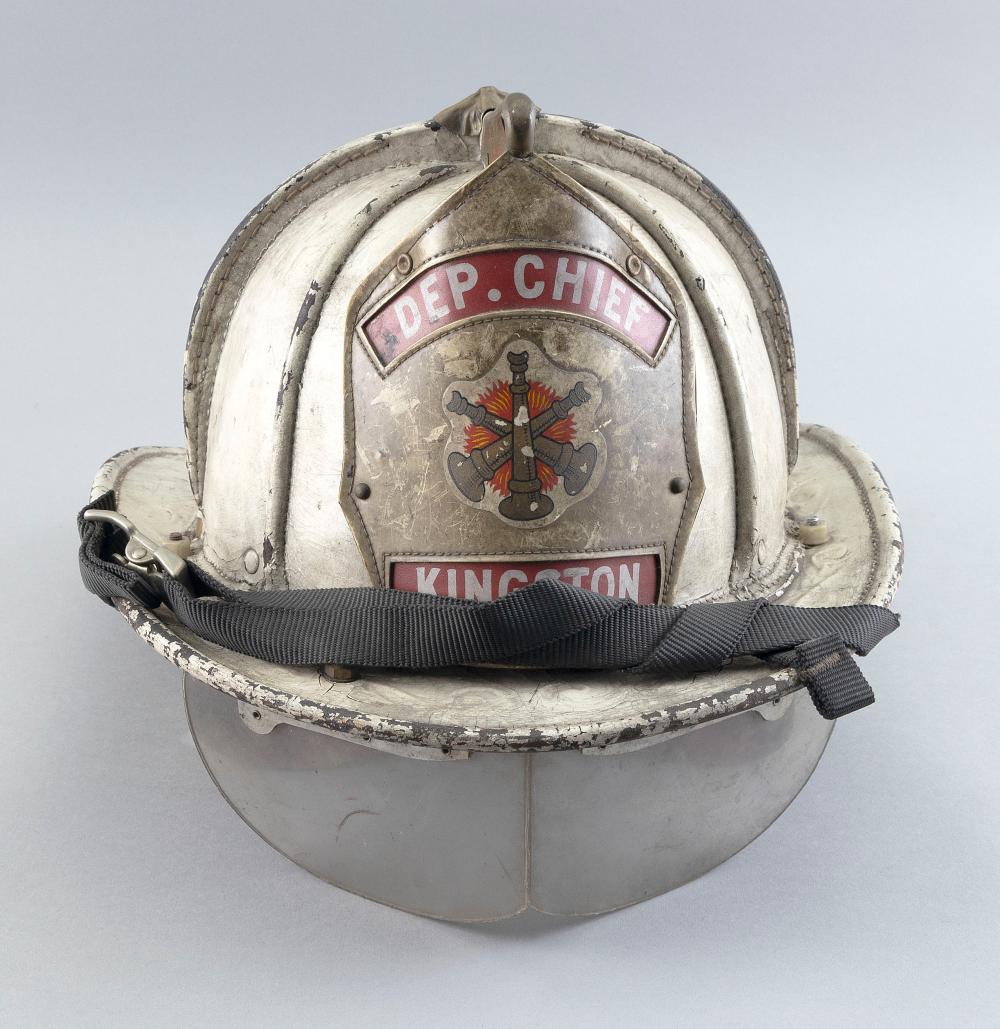 Appraisal: KINGSTON FIRE DEPARTMENT LEATHER HELMET TH CENTURY LENGTH KINGSTON FIRE