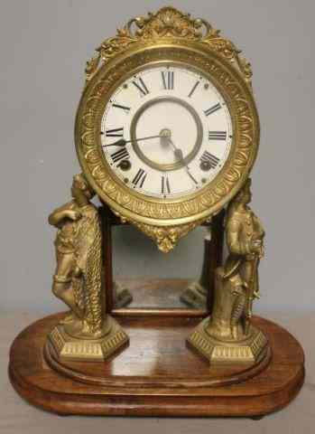 Appraisal: Gilt Metal Figural Clock in Dome Glass As Is From