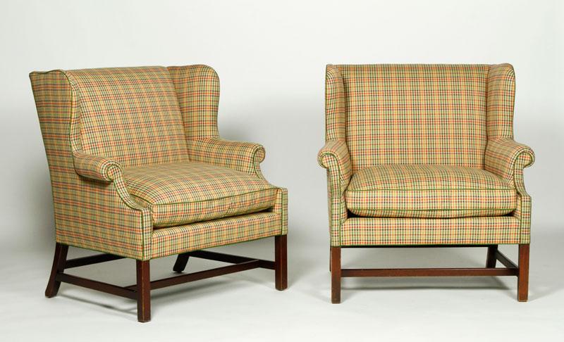 Appraisal: - Pair of Chippendale Style Upholstered Wing Chairs Pair of