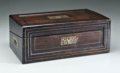 Appraisal: Brass inlaid rosewood lap desk mahogany interior with lift-out lidded