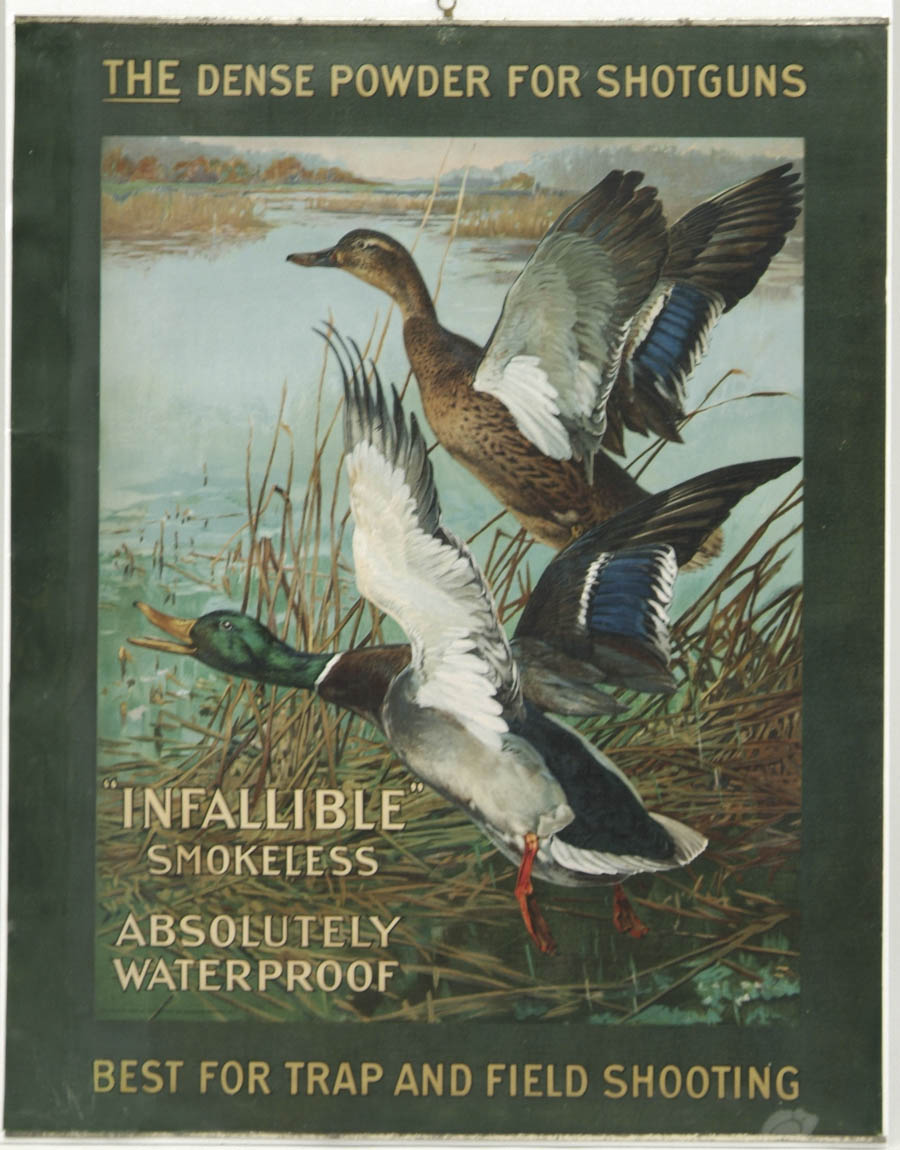 Appraisal: DU PONT INFALLIBLE SHOTGUN POWDER POSTER Stone lithograph illustration on