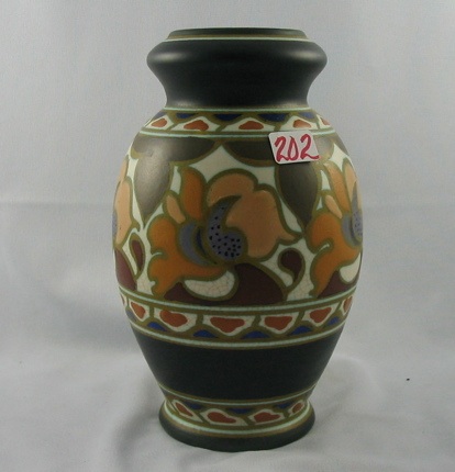 Appraisal: A DUTCH GOUDA POTTERY VASE hand painted flowers on brown