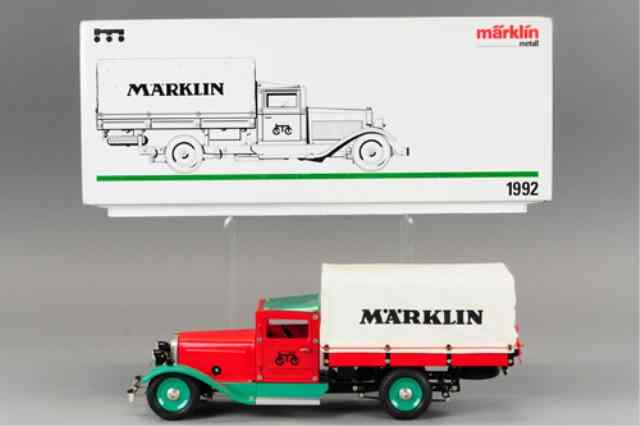 Appraisal: MARKLIN BOXED COVERED TRUCK Contemporary edition heavy tinplate clockwork mechanism