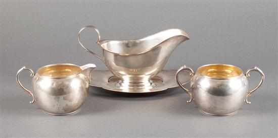 Appraisal: American sterling silver gravy boat cream jug and open sugar