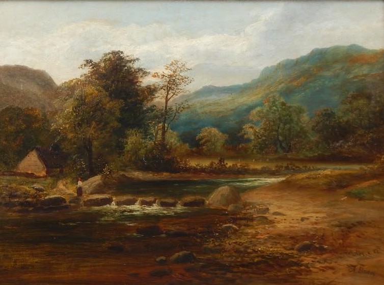 Appraisal: A Baker thC River landscape with figures oil on canvas