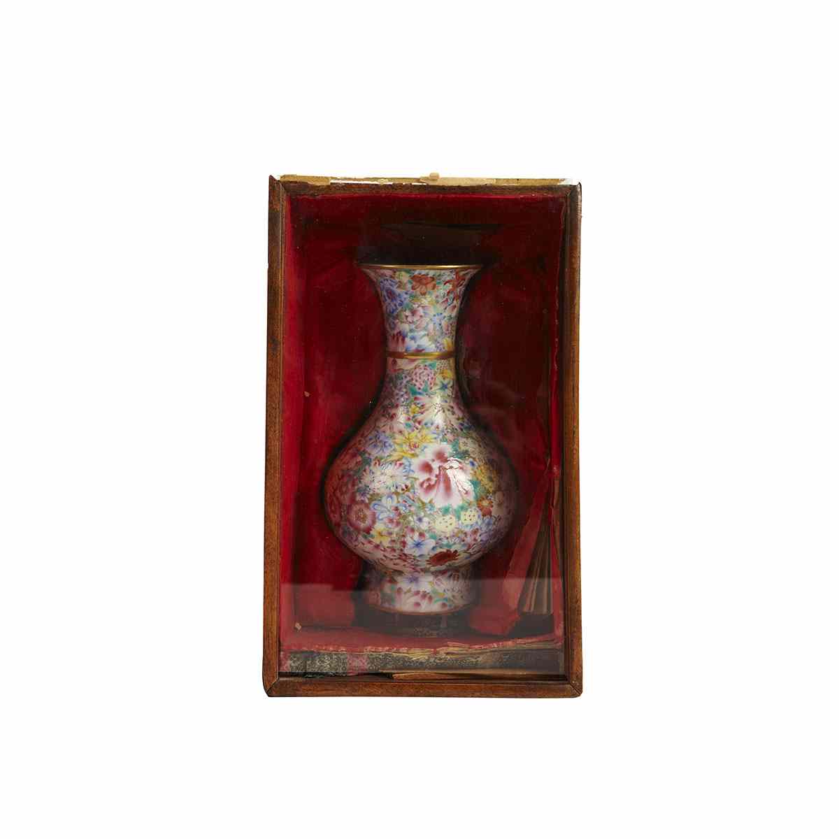 Appraisal: Famille Rose Millefleur Bottle Vase Qianlong Mark Republican Period Raised