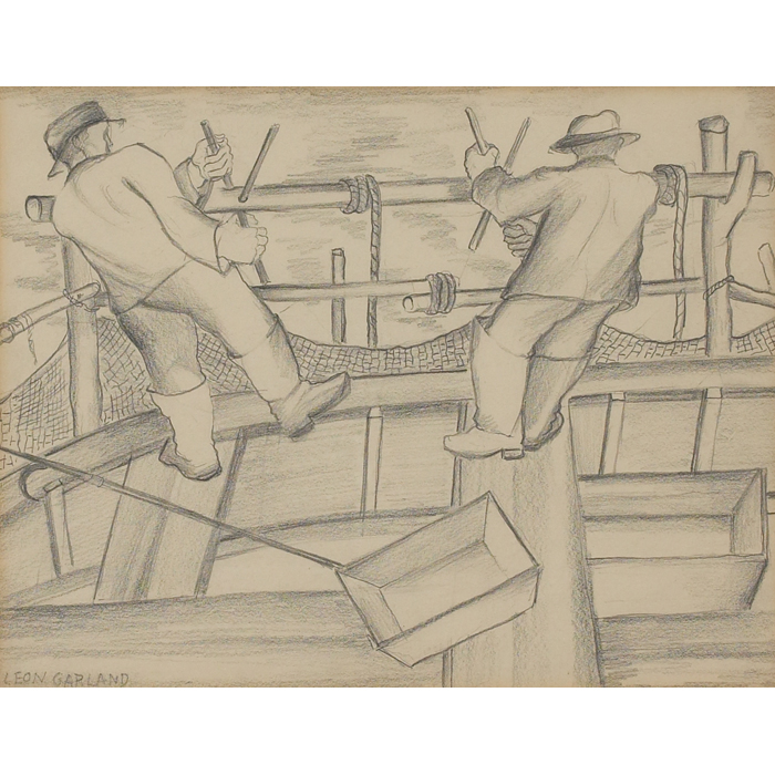 Appraisal: Leon Garland American - Fisherman c graphite on paper x