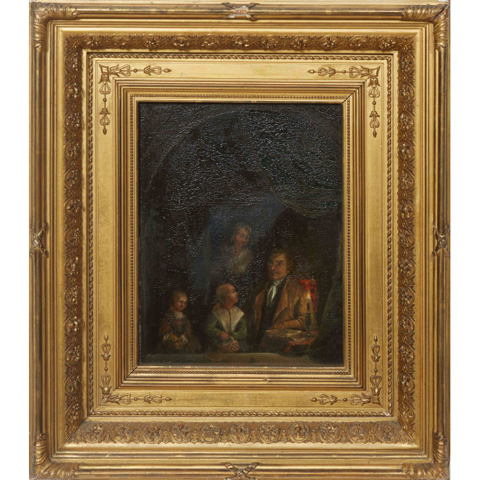 Appraisal: Continental School Interior Scene with Children th c oil on