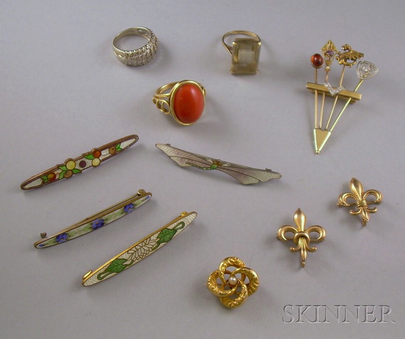 Appraisal: Small Group of Gold and Enamel Jewelry including a kt