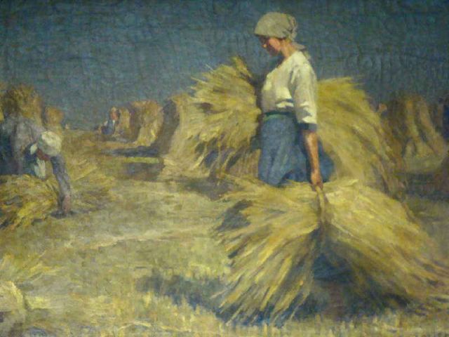 Appraisal: CLAUSEN G O C Women Gathering Sheaves of Wheat Signed