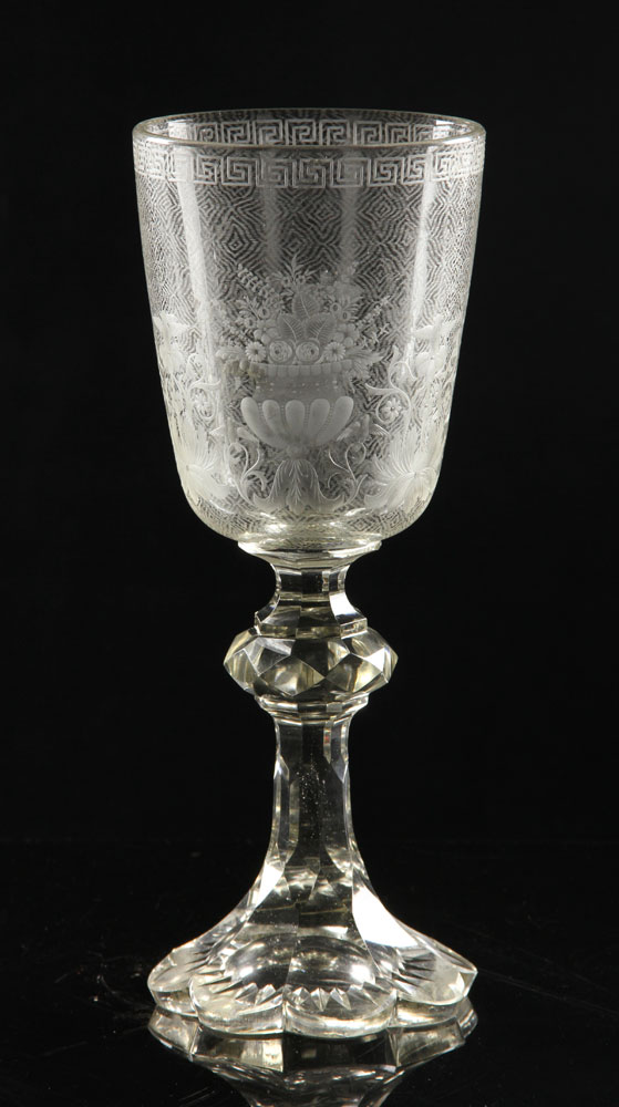 Appraisal: - th C Bohemian Cut Glass Chalice Bohemian cut and