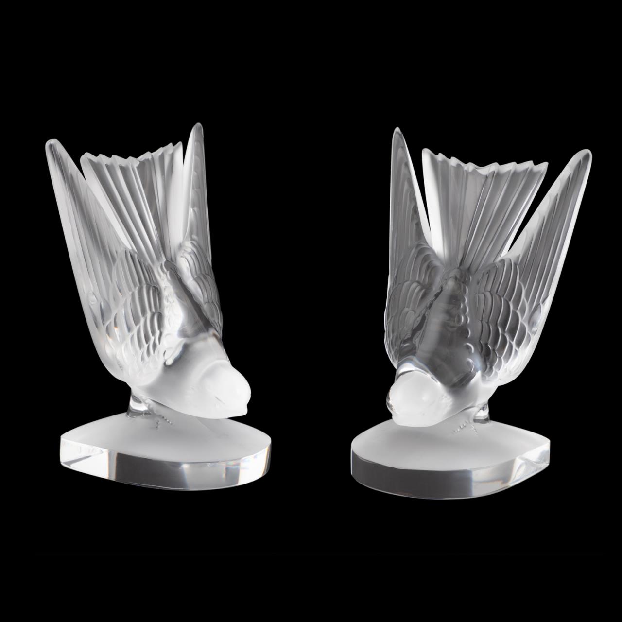 Appraisal: PAIR OF LALIQUE HIRONDELLE CRYSTAL BOOKENDS Pair of Lalique French